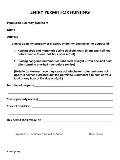 Hunting permission form blanks